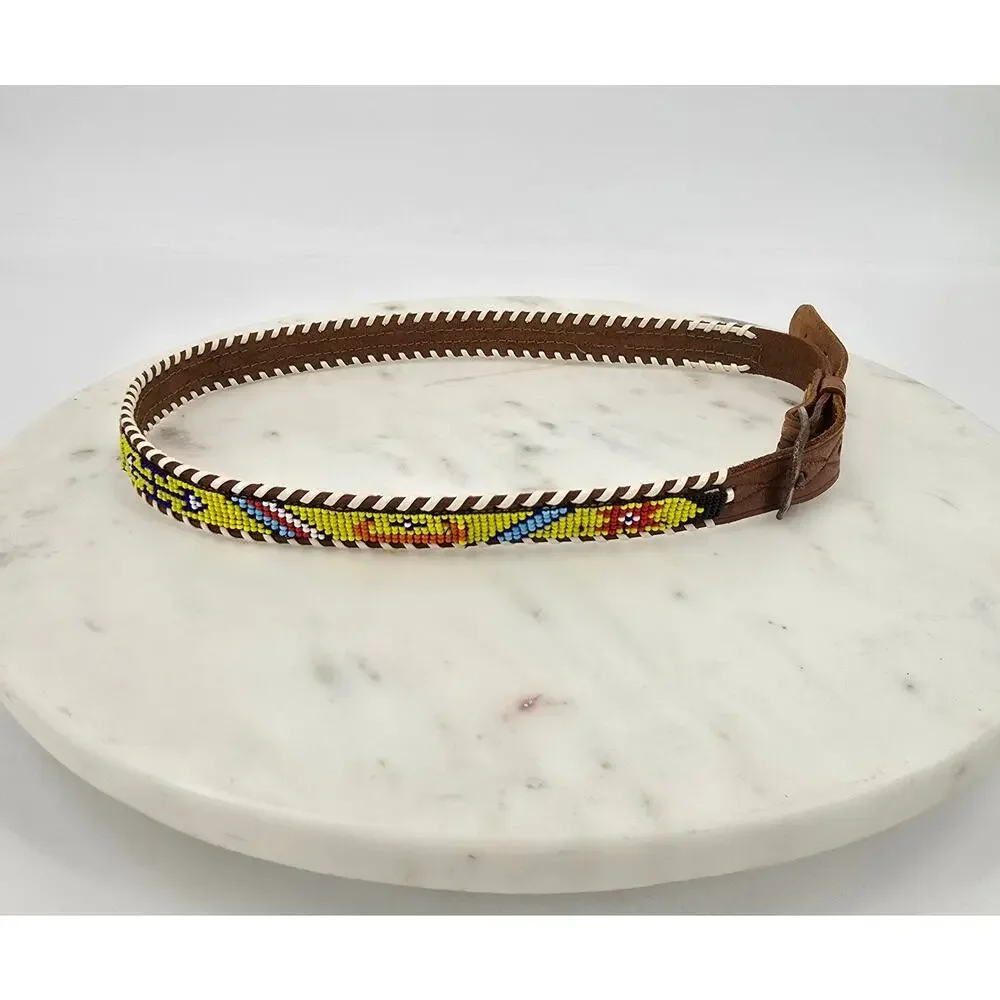 Vintage Kids' Southwestern Native Beaded Leather Belt